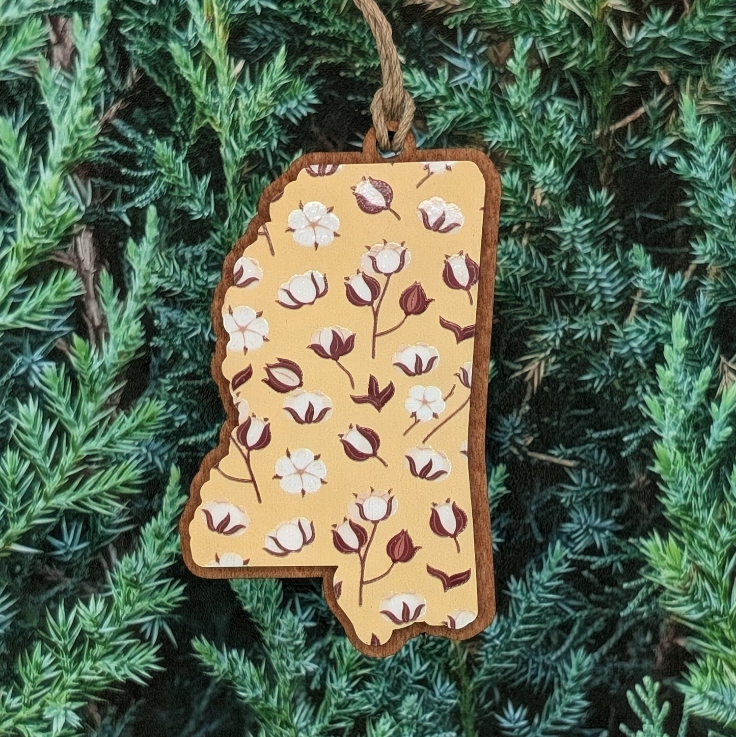 Mississippi Cotton Blossom Wooden Christmas Ornament