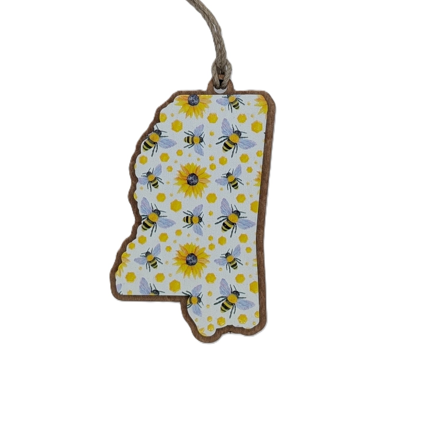 Mississippi Bees & Sunflowers Wooden Christmas Ornament