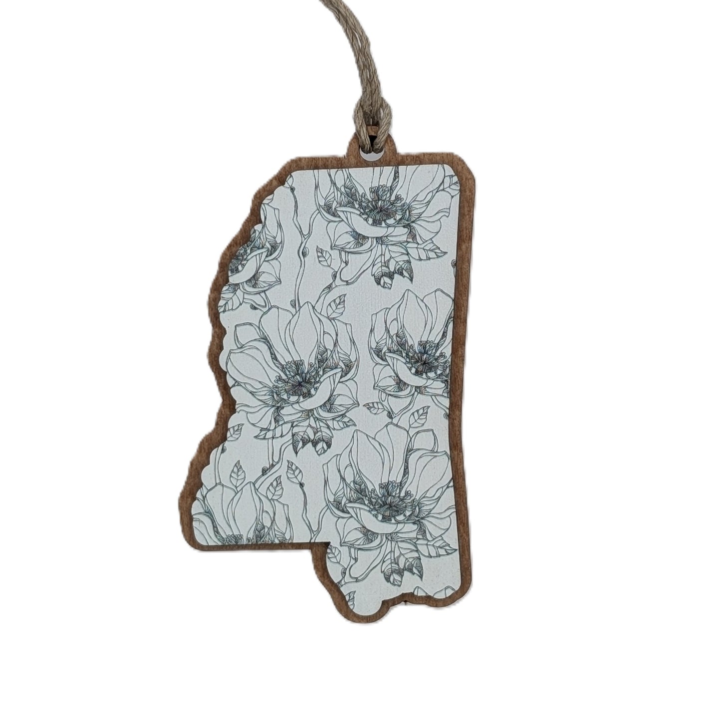Mississippi Magnolia Line Art Wooden Christmas Ornament