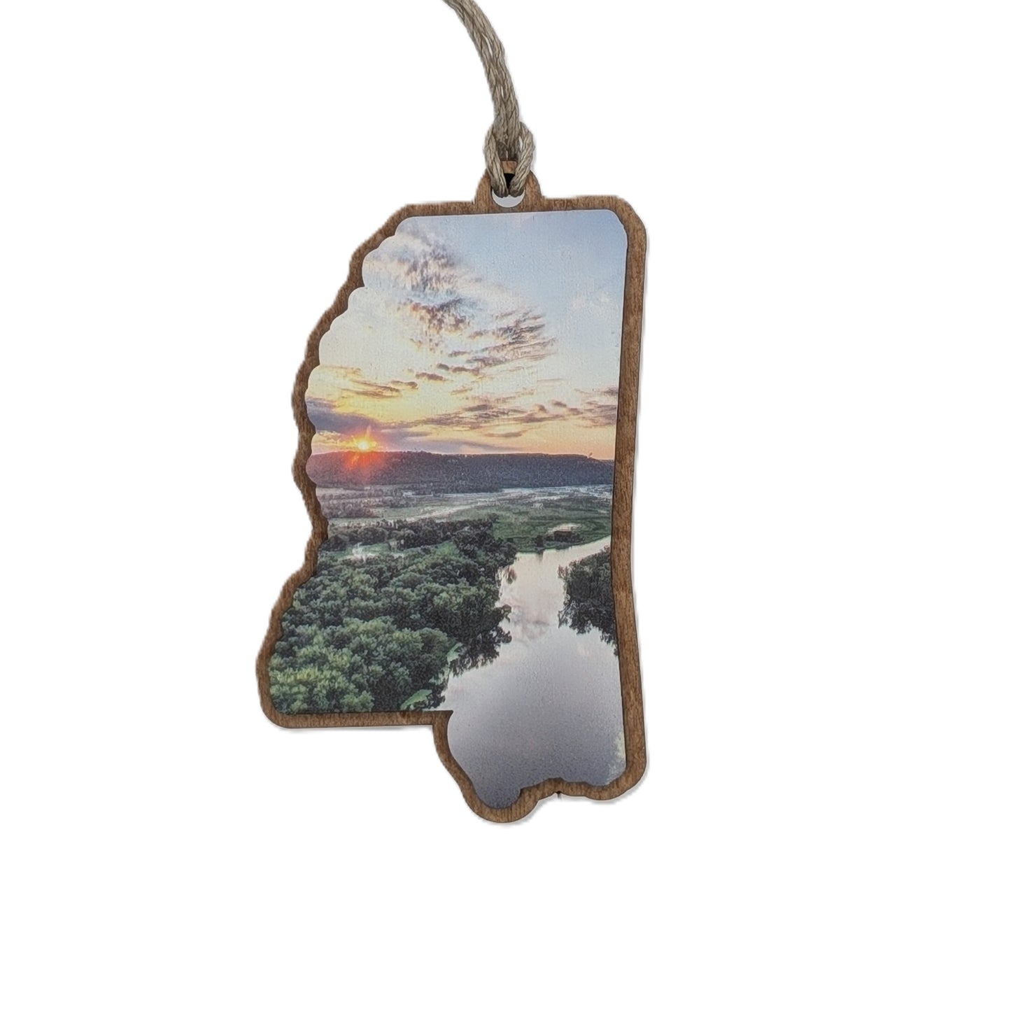 Mississippi River Sunset Wooden Christmas Ornament