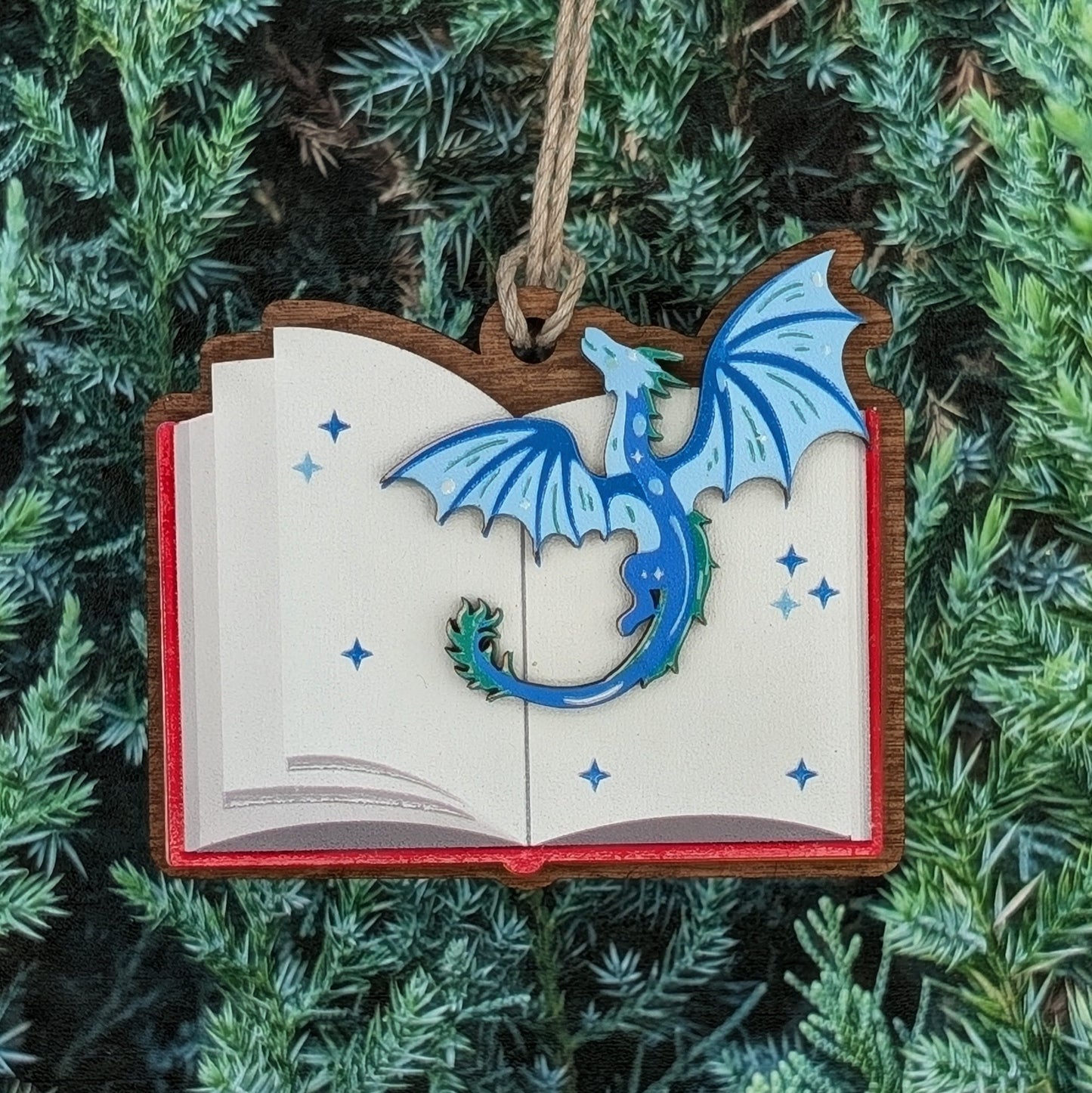 Dragon Book Wooden Christmas Ornament