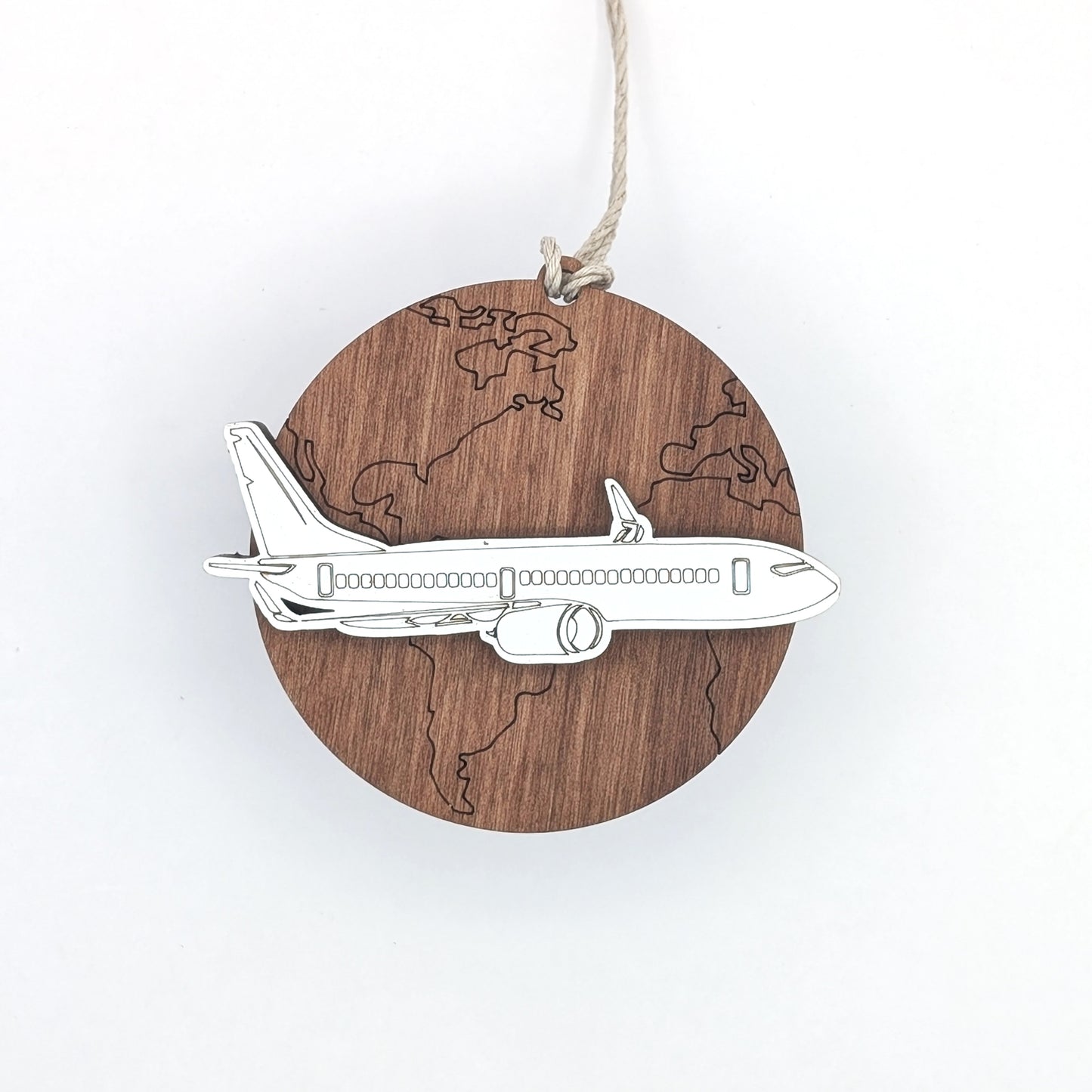 Jet Airplane over World Christmas Ornament, Travel and vacation ornaments