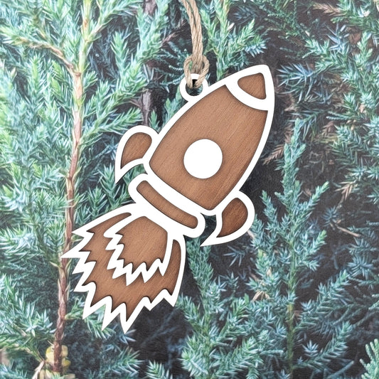 Rocket Ship Wooden Christmas Ornament, Its just rocket science gift, Space ship ornaments