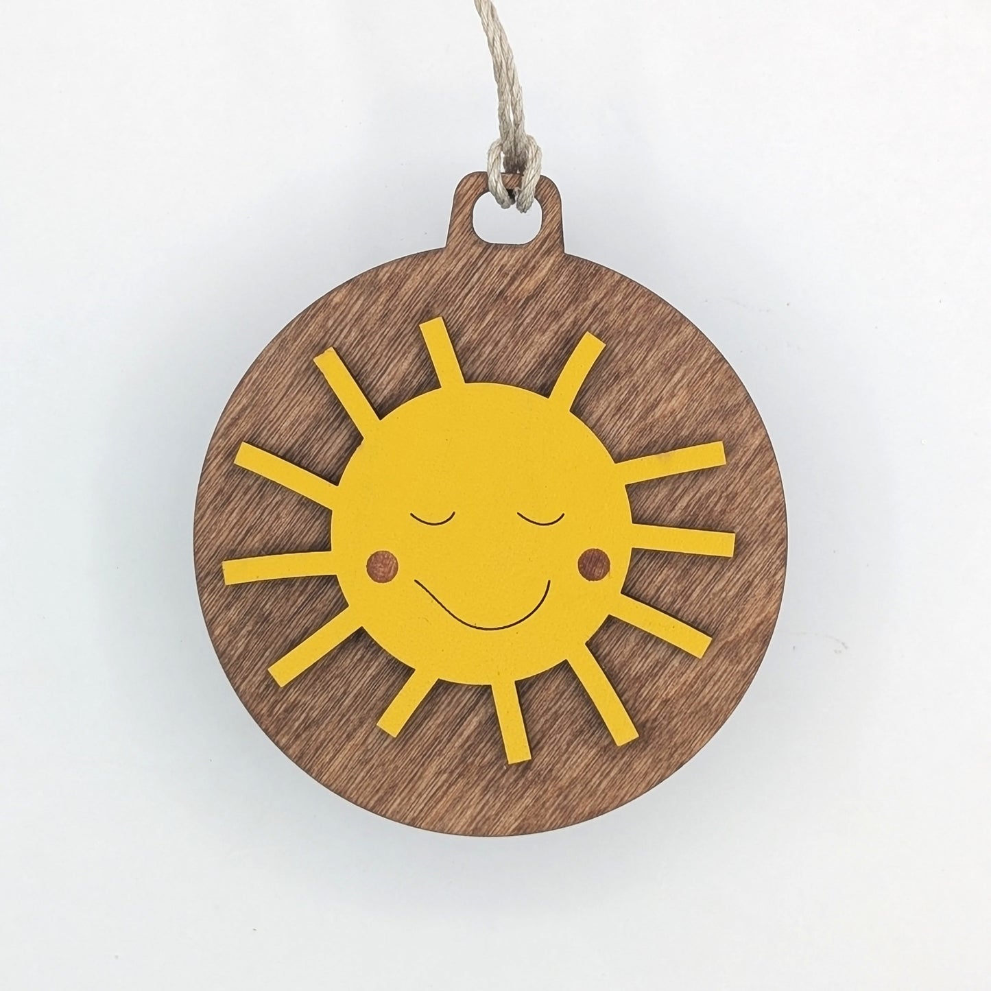 Happy Sun Wooden Christmas Ornament, Smiling Sunshine Ornaments to brighten up your Christmas tree