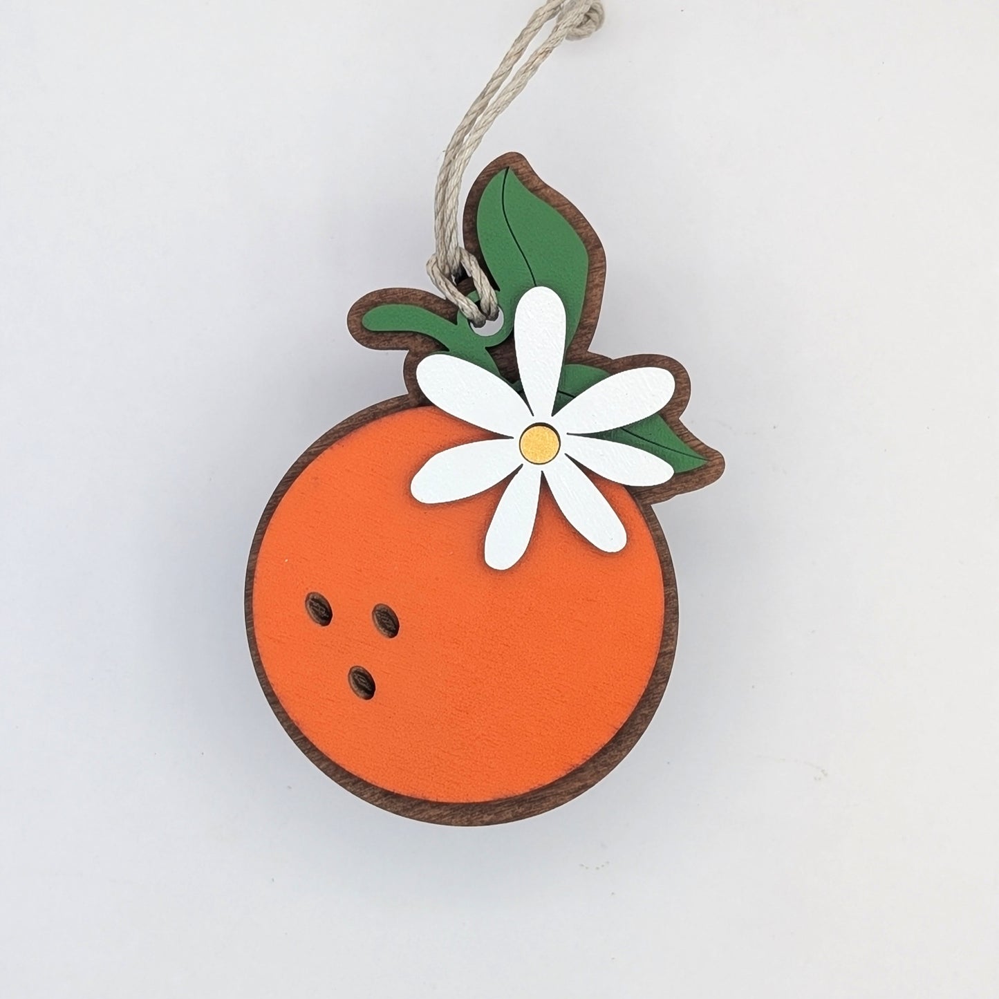 Orange Wooden Christmas Ornament with an Orange Blossom Flower