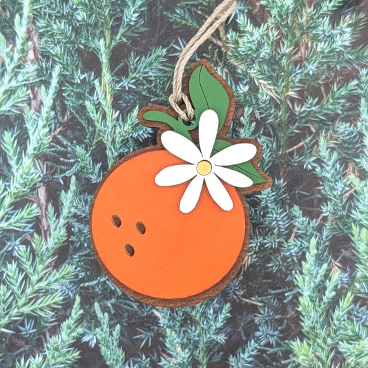 Orange Wooden Christmas Ornament with an Orange Blossom Flower