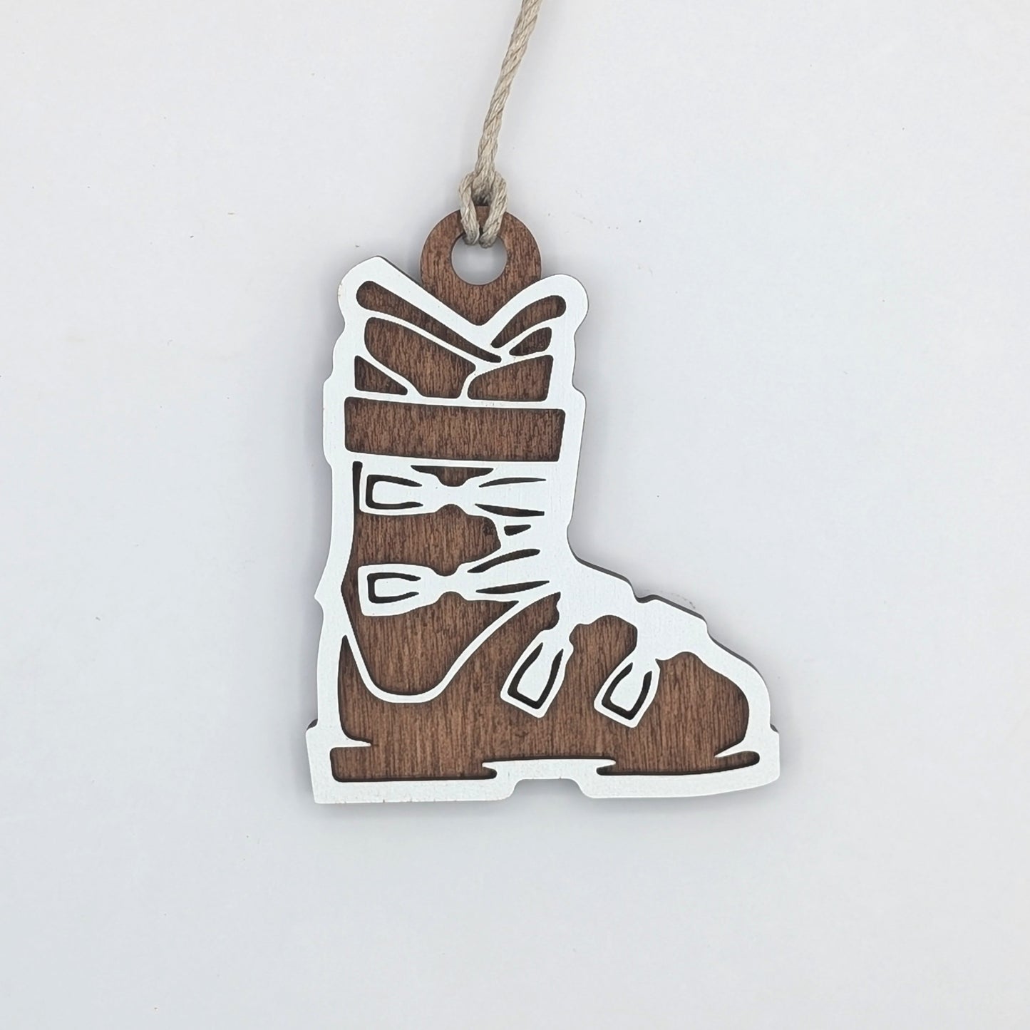 Ski Boot Wooden Christmas Ornament, Mountain Skiing boot