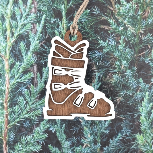 Ski Boot Wooden Christmas Ornament, Mountain Skiing boot