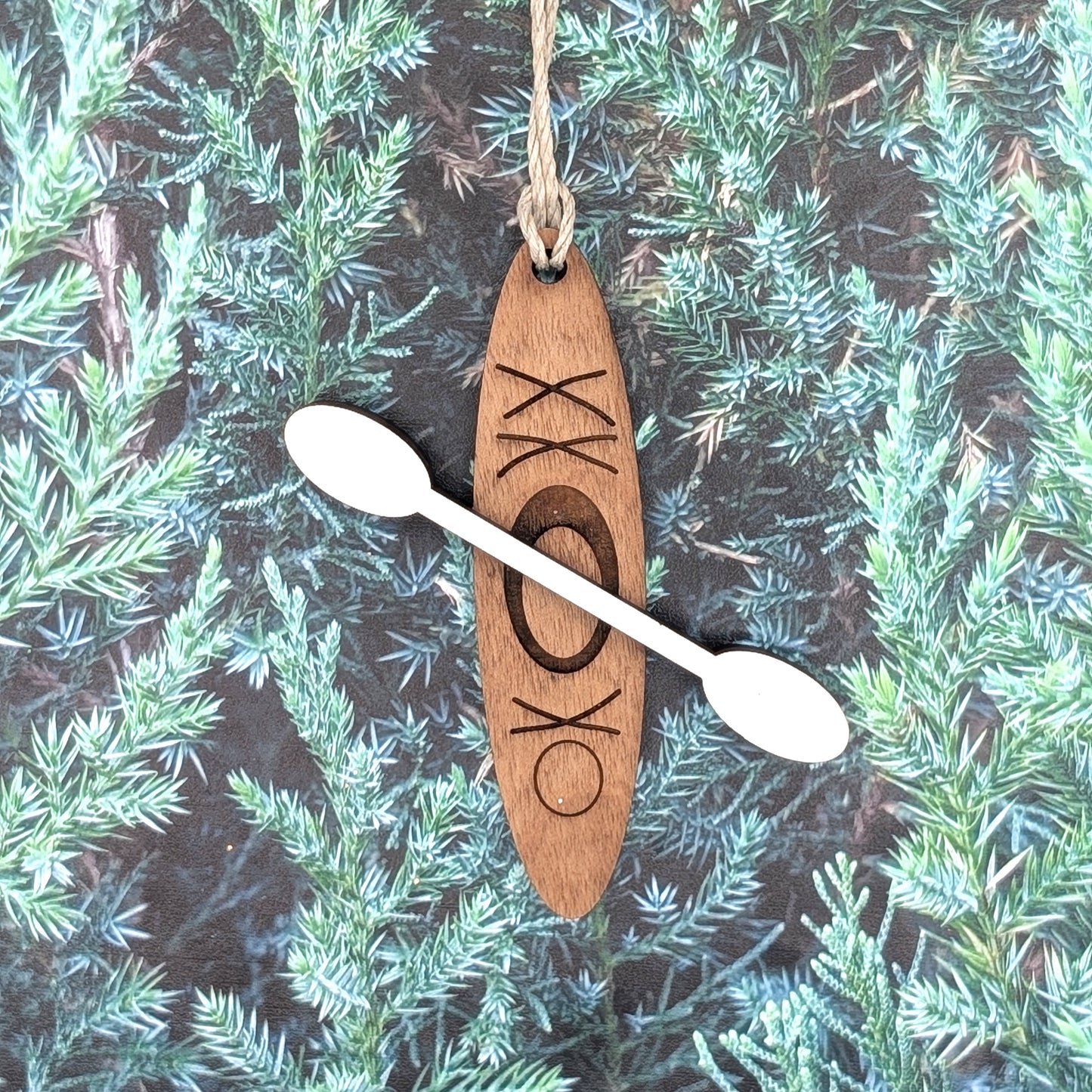 Kayak Wooden Christmas Ornament, Kayak and paddle