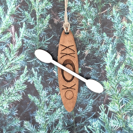 Kayak Wooden Christmas Ornament, Kayak and paddle