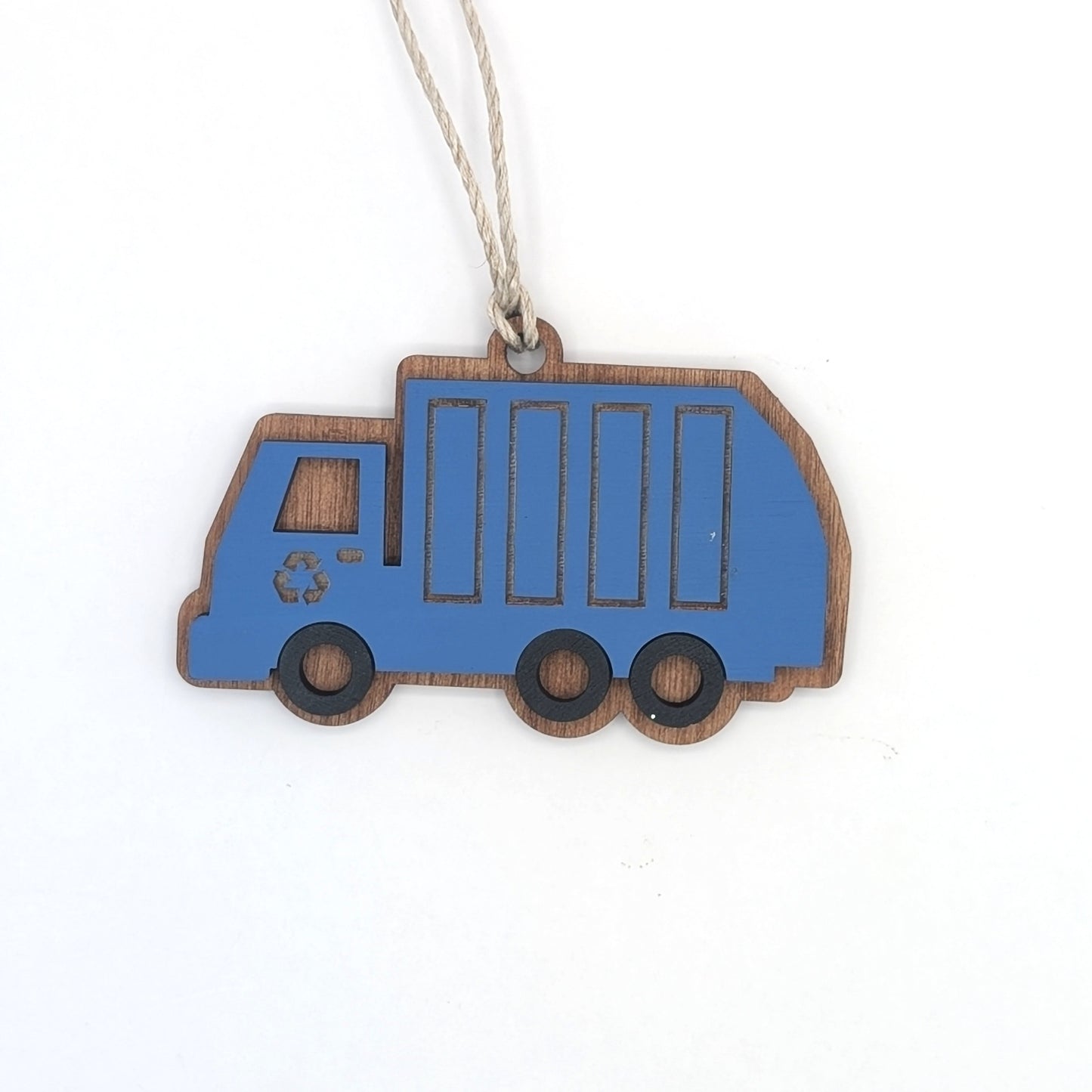 Trash Truck Wooden Christmas Ornament, Recycling Garbage Truck Ornaments