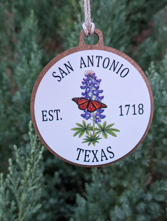 San Antonio Bluebonnet & Monarch Ornament