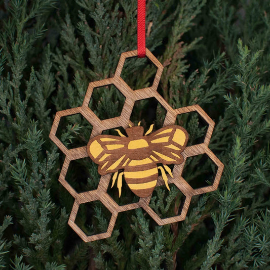 Honey Bee with Comb Christmas Ornament