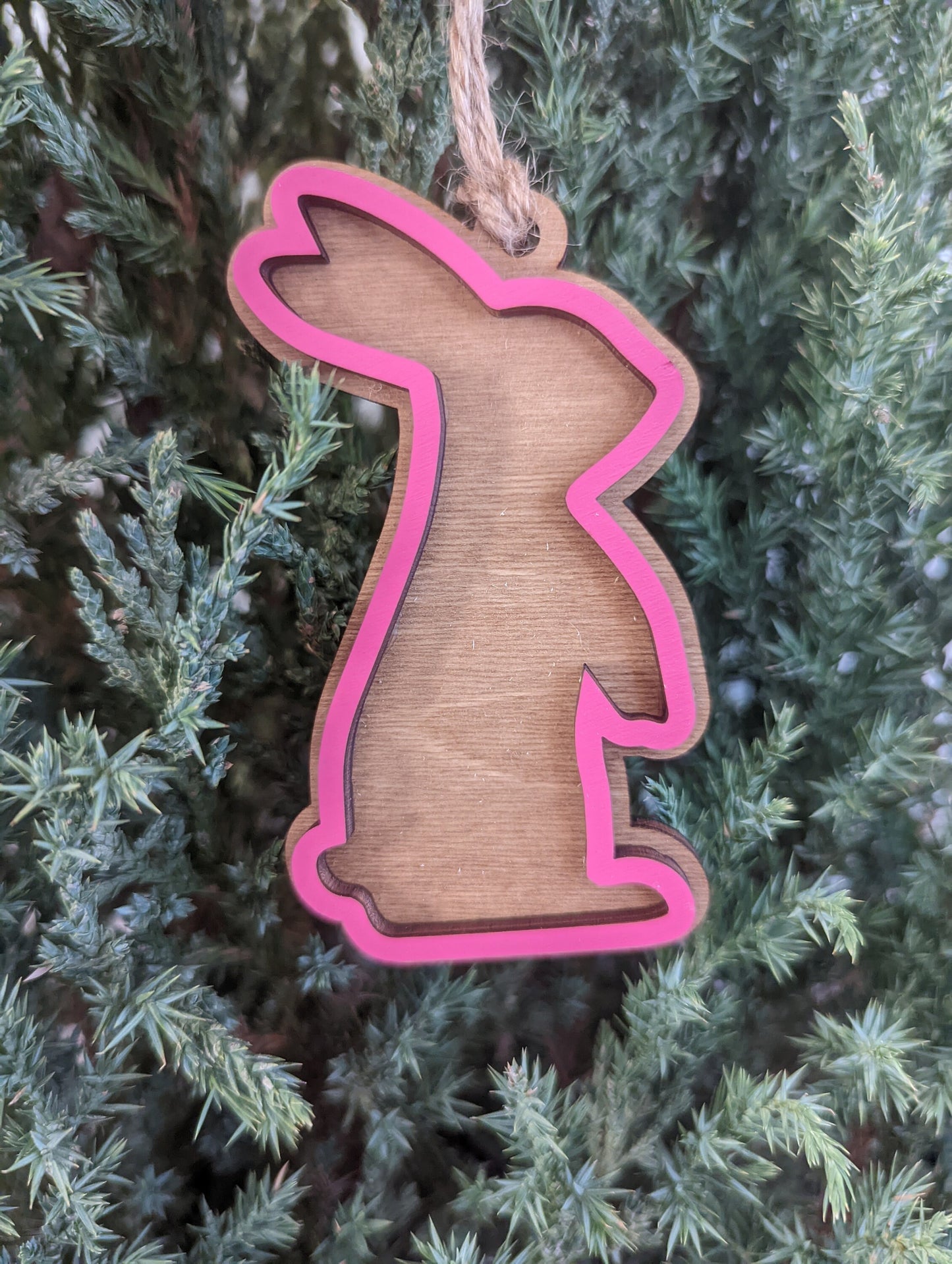 Bunny Ornament, rabbit outline, Personalize the bunny with name and year