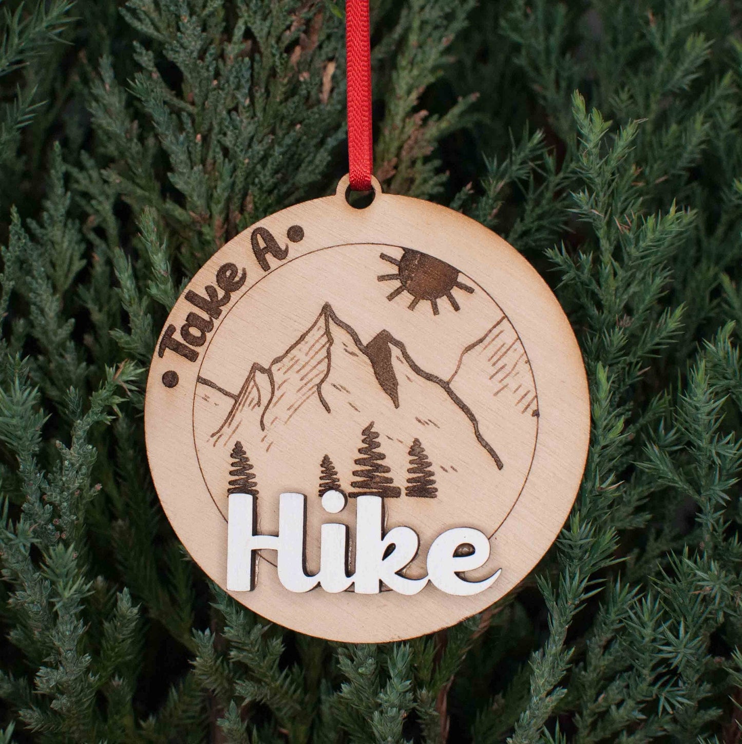 Take A Hike Christmas Ornament, Mountain and Sun outdoor Ornaments