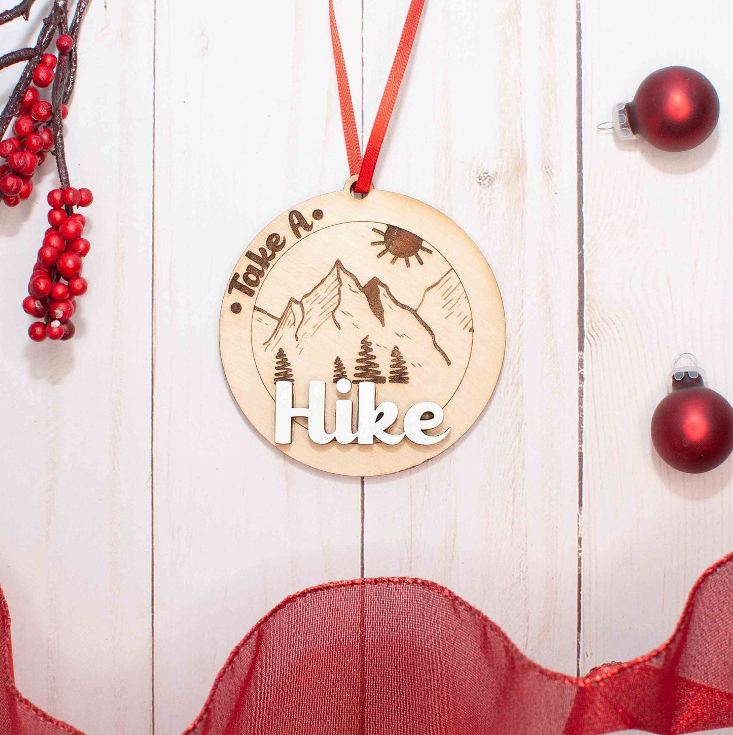 Take A Hike Christmas Ornament, Mountain and Sun outdoor Ornaments