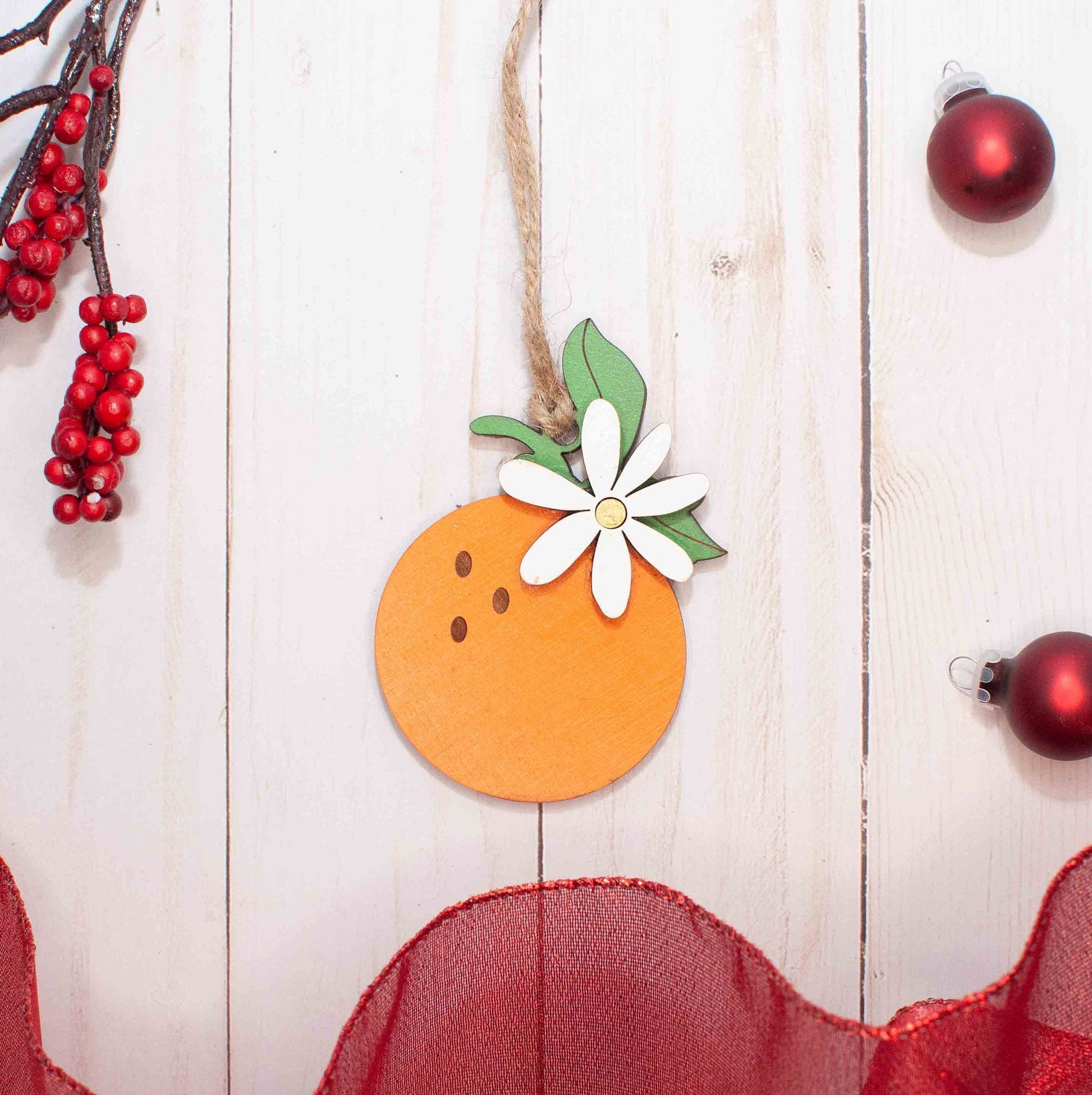 Orange Christmas Ornament with an Orange Blossom Flower