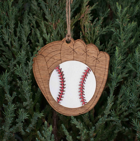 Baseball Christmas Ornament, Ball and baseball mitten ornament