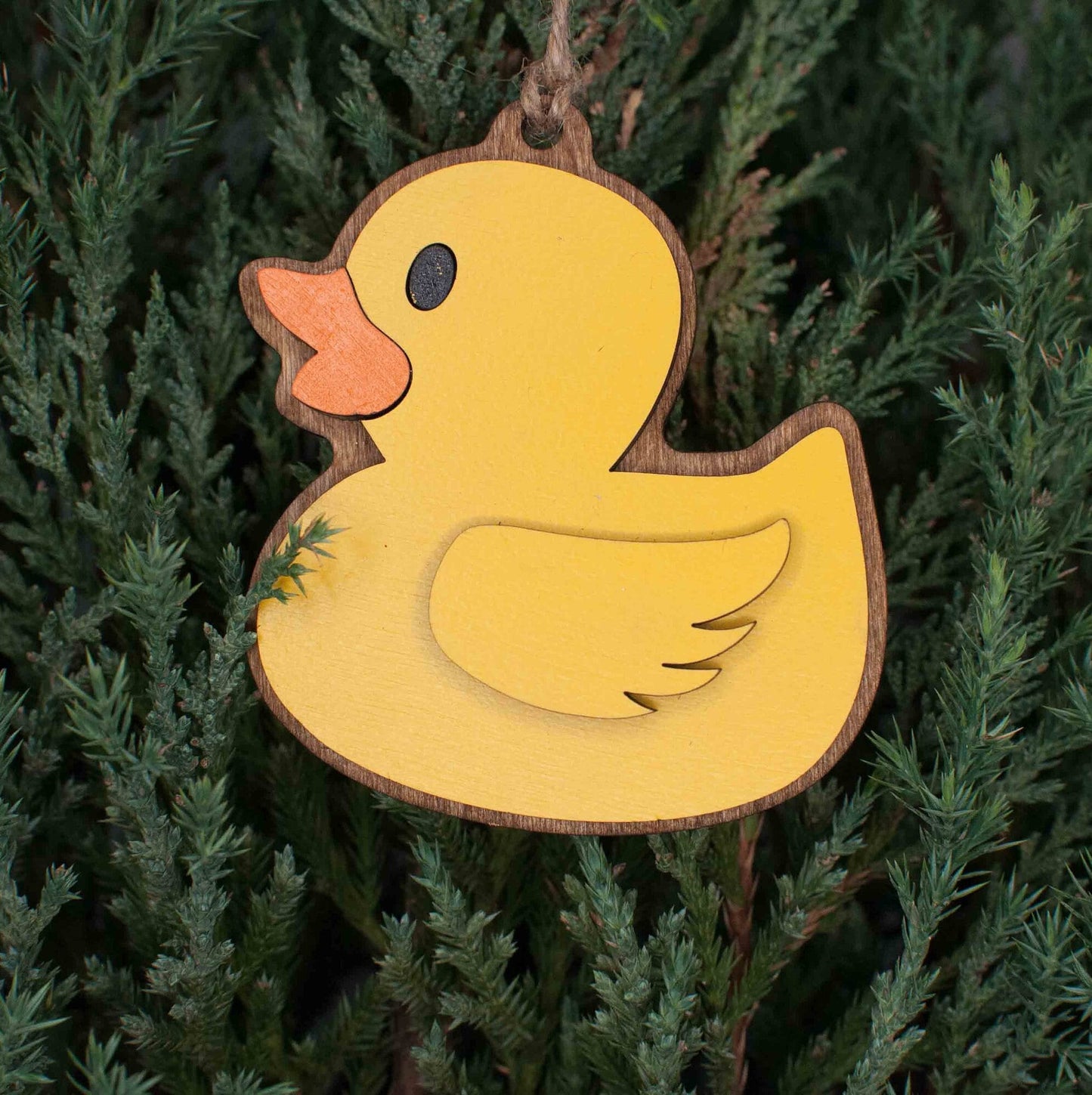 Yellow Duck Christmas Ornament, Personalized the wing with name and year