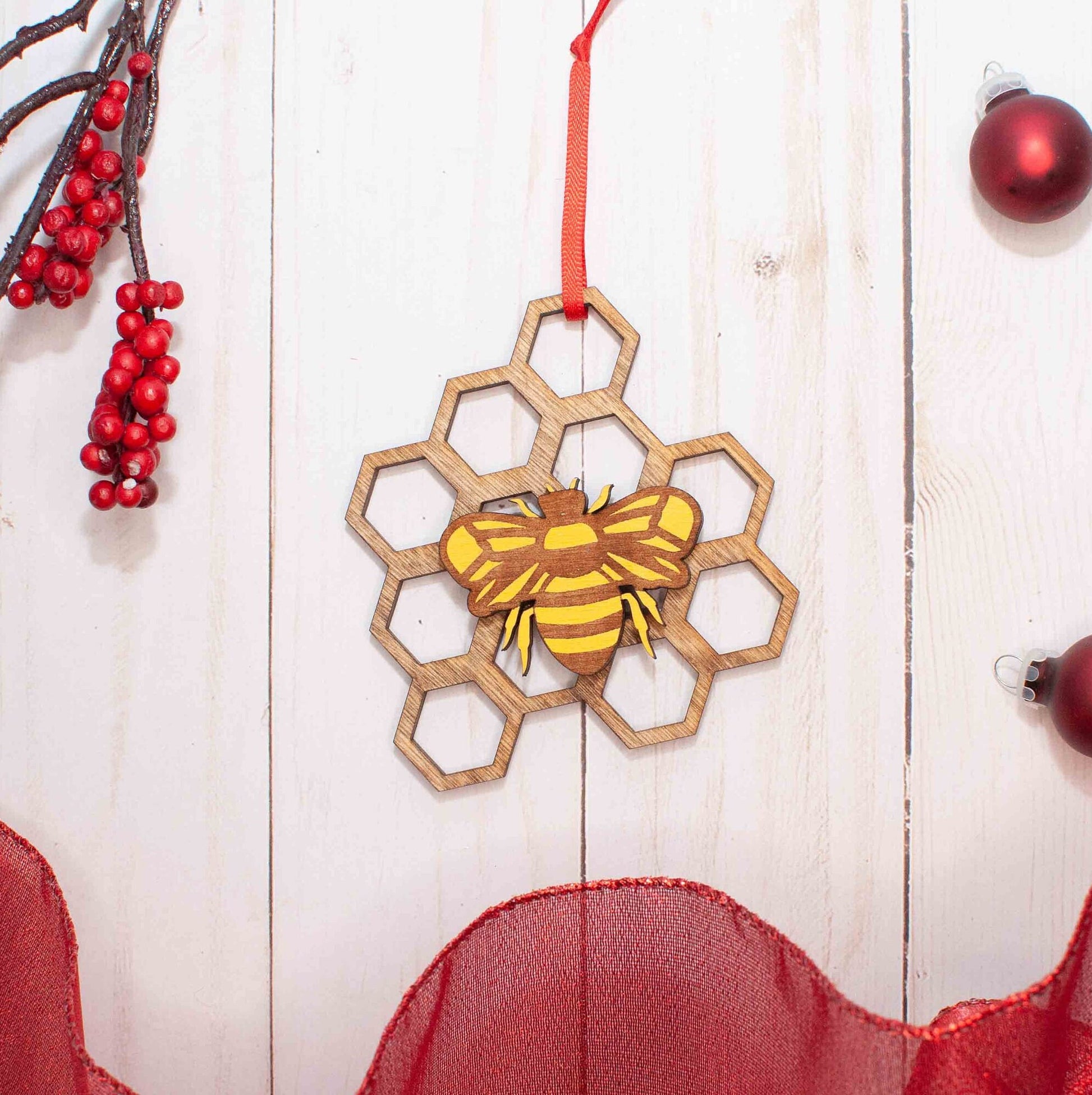 Honey Bee with Comb Christmas Ornament