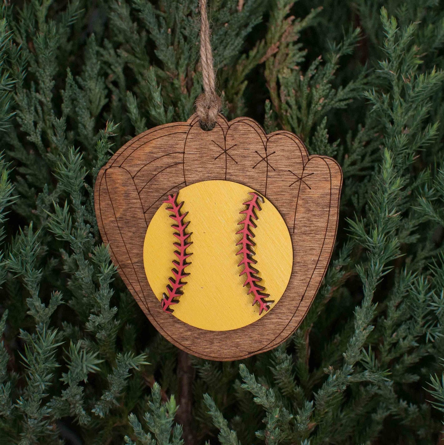 Softball Christmas Ornament, Ball and softball mitten