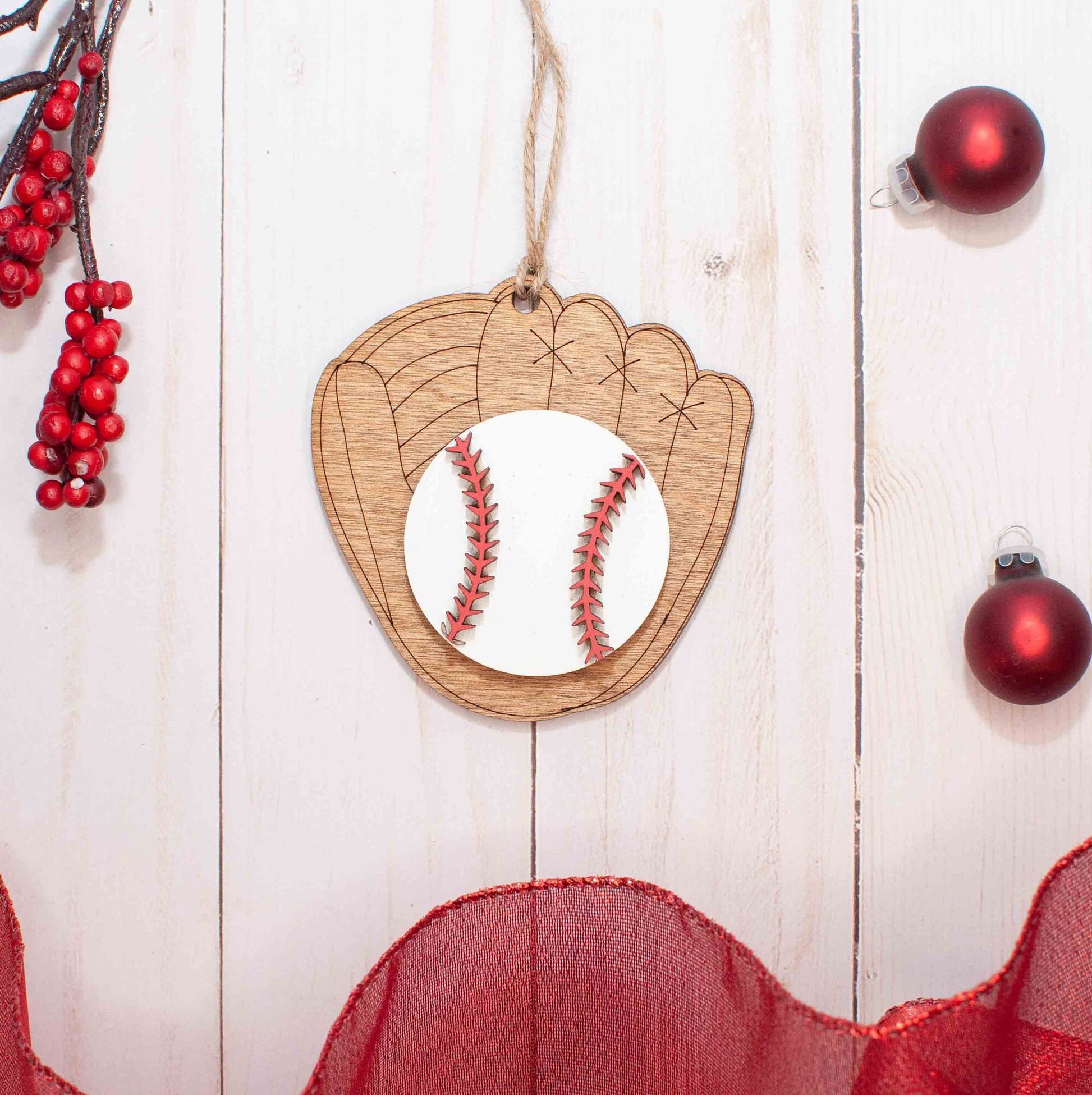 Baseball Christmas Ornament, Ball and baseball mitten ornament