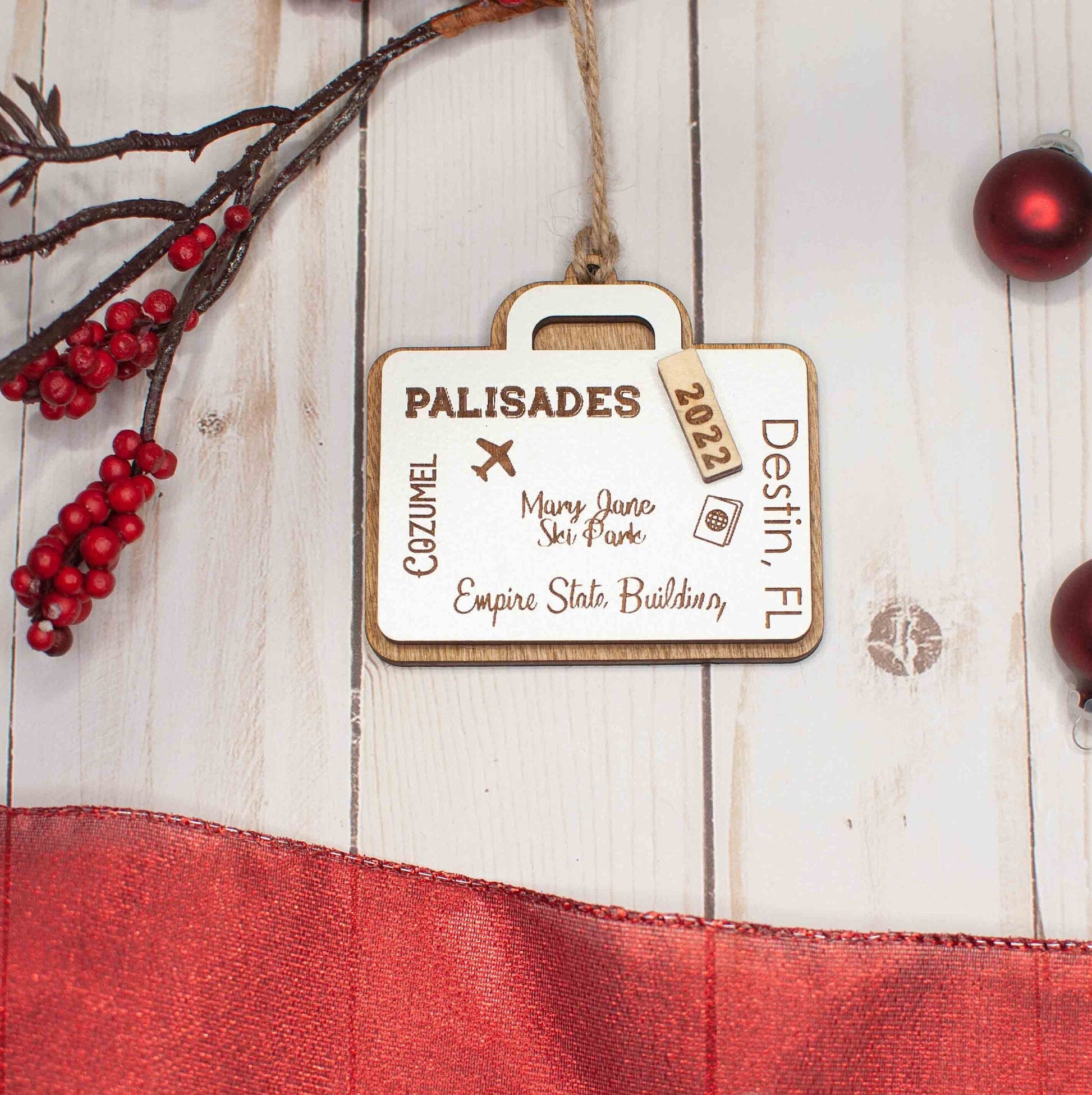 Customizable Travel Suitcase Christmas Ornament, Remember your travel with this adorable personalized luggage