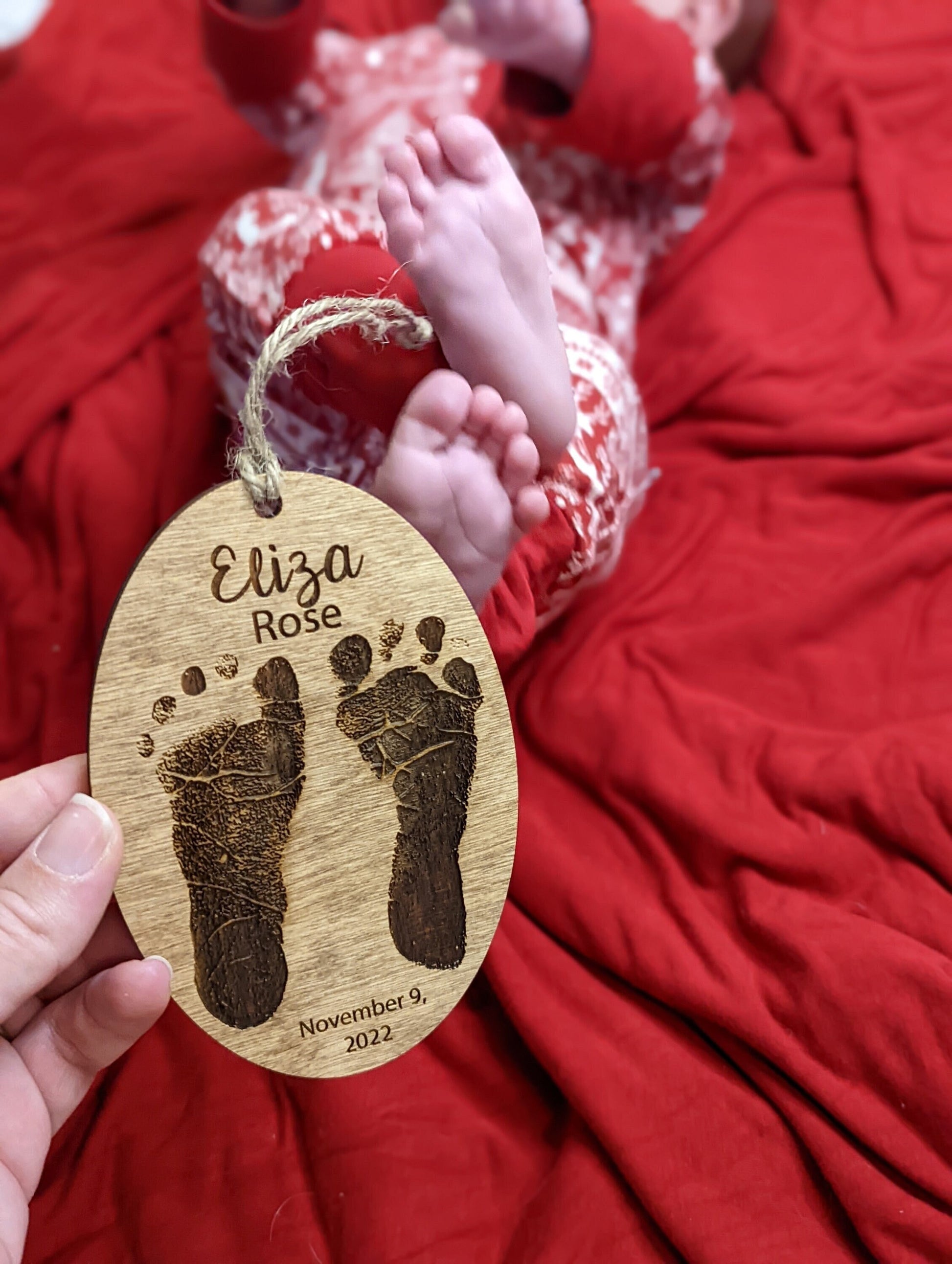 Custom Newborn Footprint Christmas Ornament, Personalized newborn foot prints