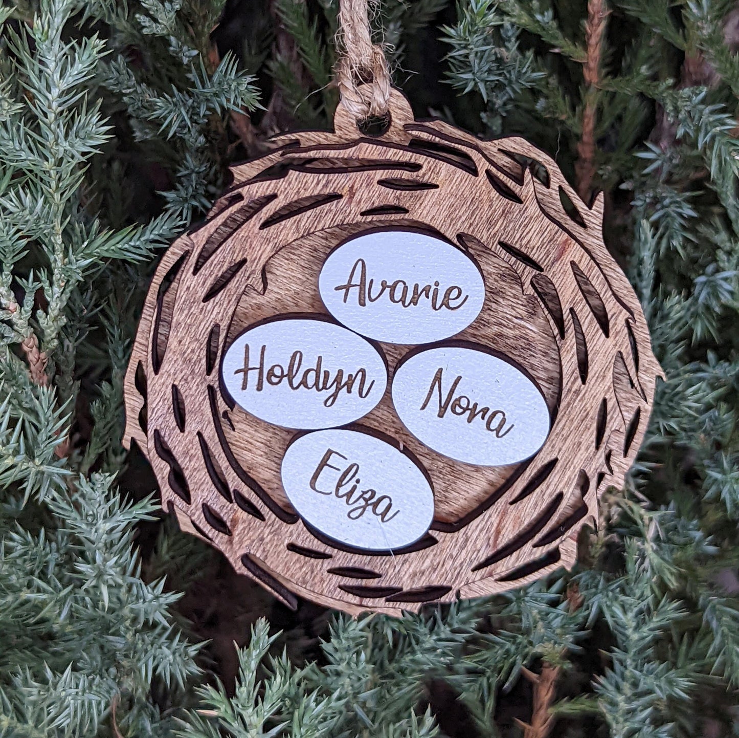 Custom Nest Christmas Ornament, Personalized eggs in Nest