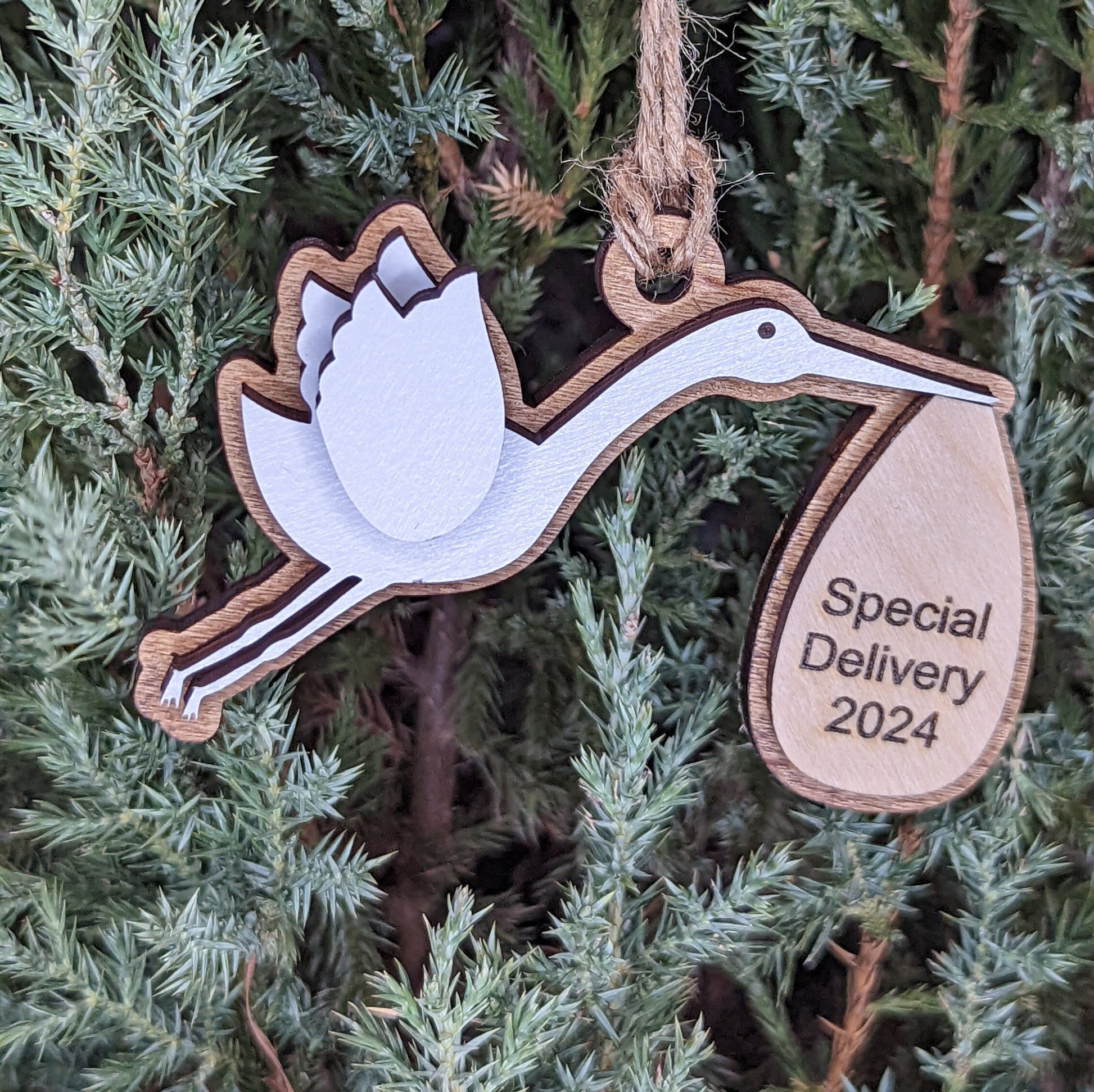 Stork Baby First Christmas Ornament, Personalized announcement ornaments, Special delivery 