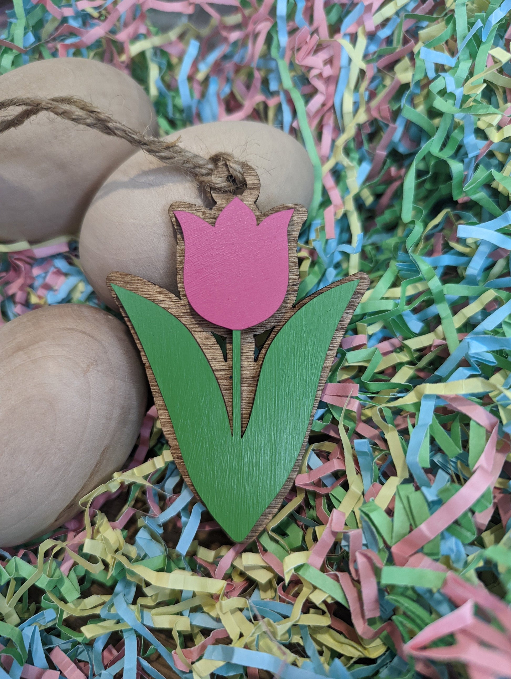 Tulip Ornament, Pink flower, Personalize the flower with name and year