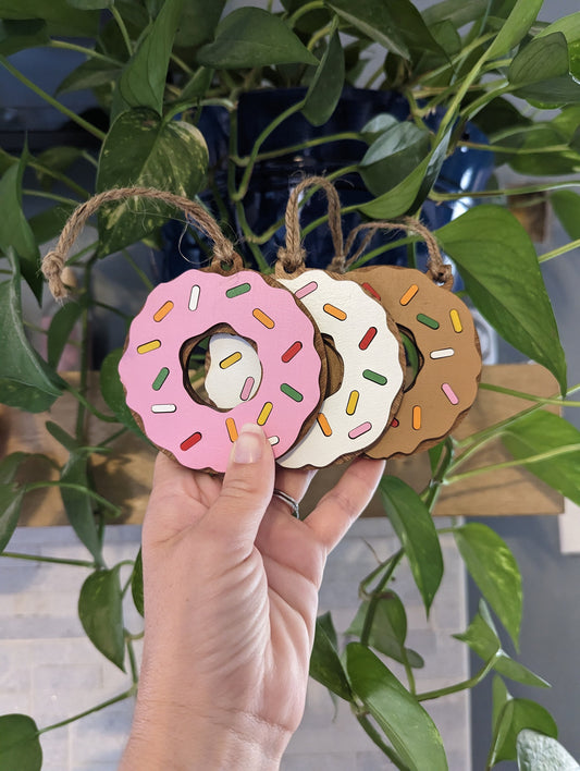 Donut Christmas Ornament, Chocolate Pink and White Donuts