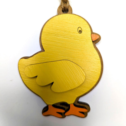 Baby Chick Easter basket tag, Wooden yellow chick, Personalize the wing with name and year