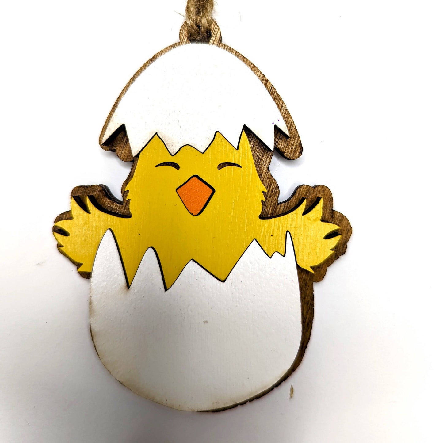 Baby Chick hatching Ornament, Wooden yellow chick, Personalize the shell with name and year