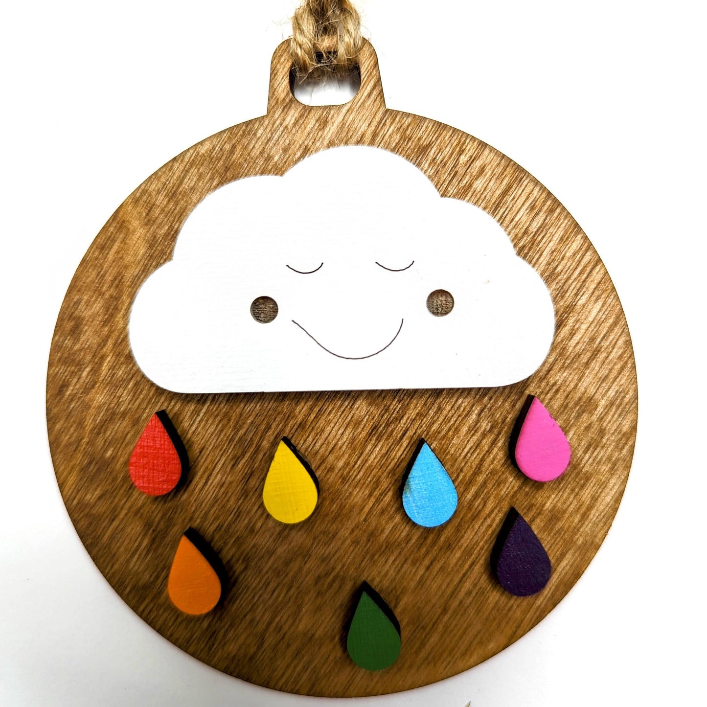 Cloud and Raindrops Christmas Ornament with colorful raindrops, perfect for overcoming, joy or new beginnings