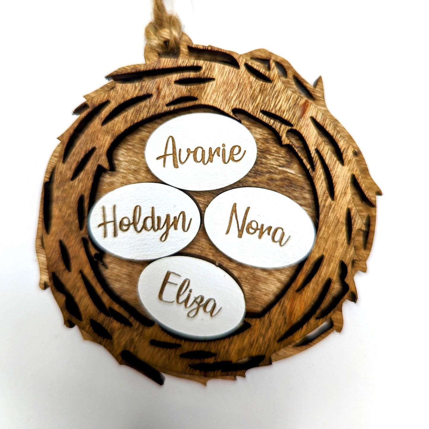 Custom Nest Christmas Ornament, Personalized eggs in Nest