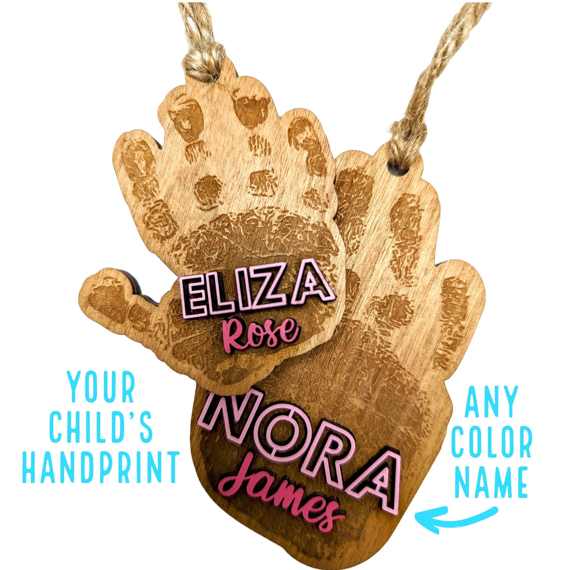 Customizable Handprint Christmas Ornament, Personalized handprint with name