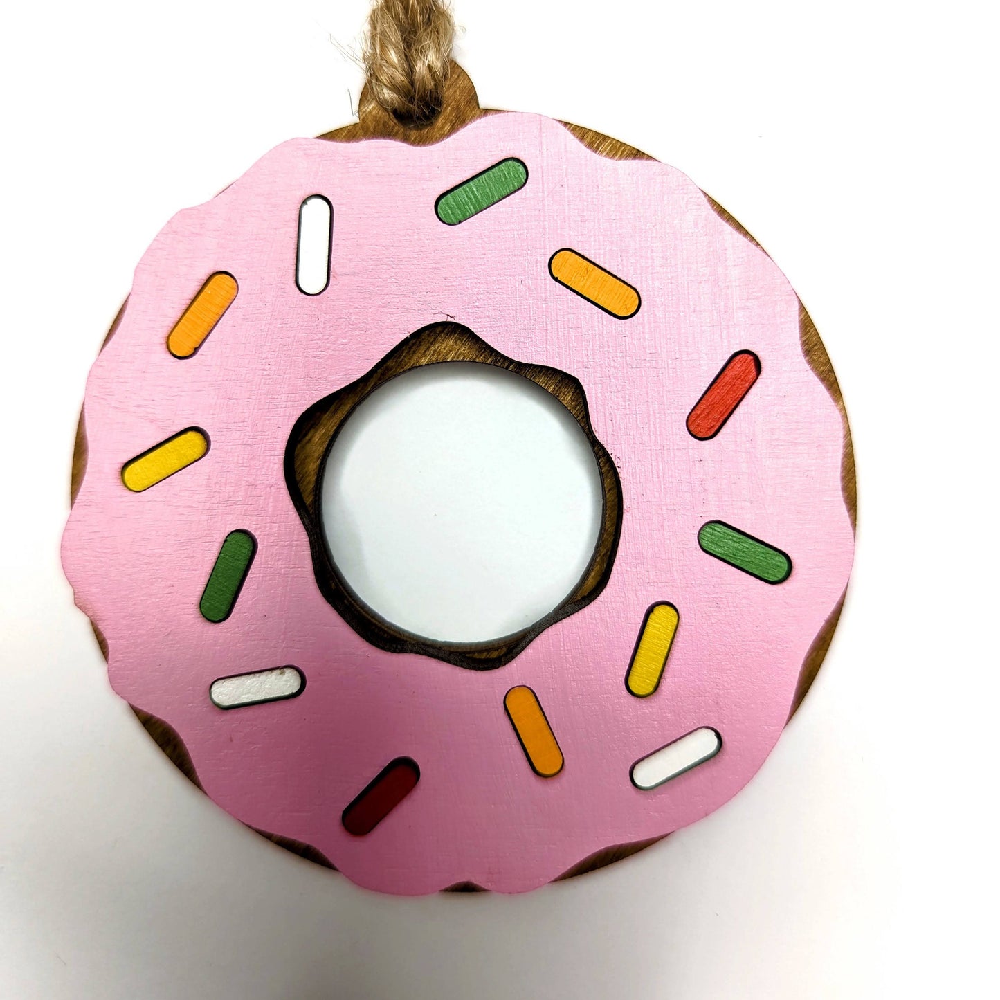 Donut Christmas Ornament, Chocolate Pink and White Donuts