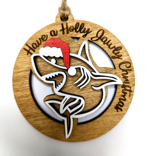 Shark Christmas Ornament, Have A Holly Jawly Christmas Shark wearing a Santa Hat