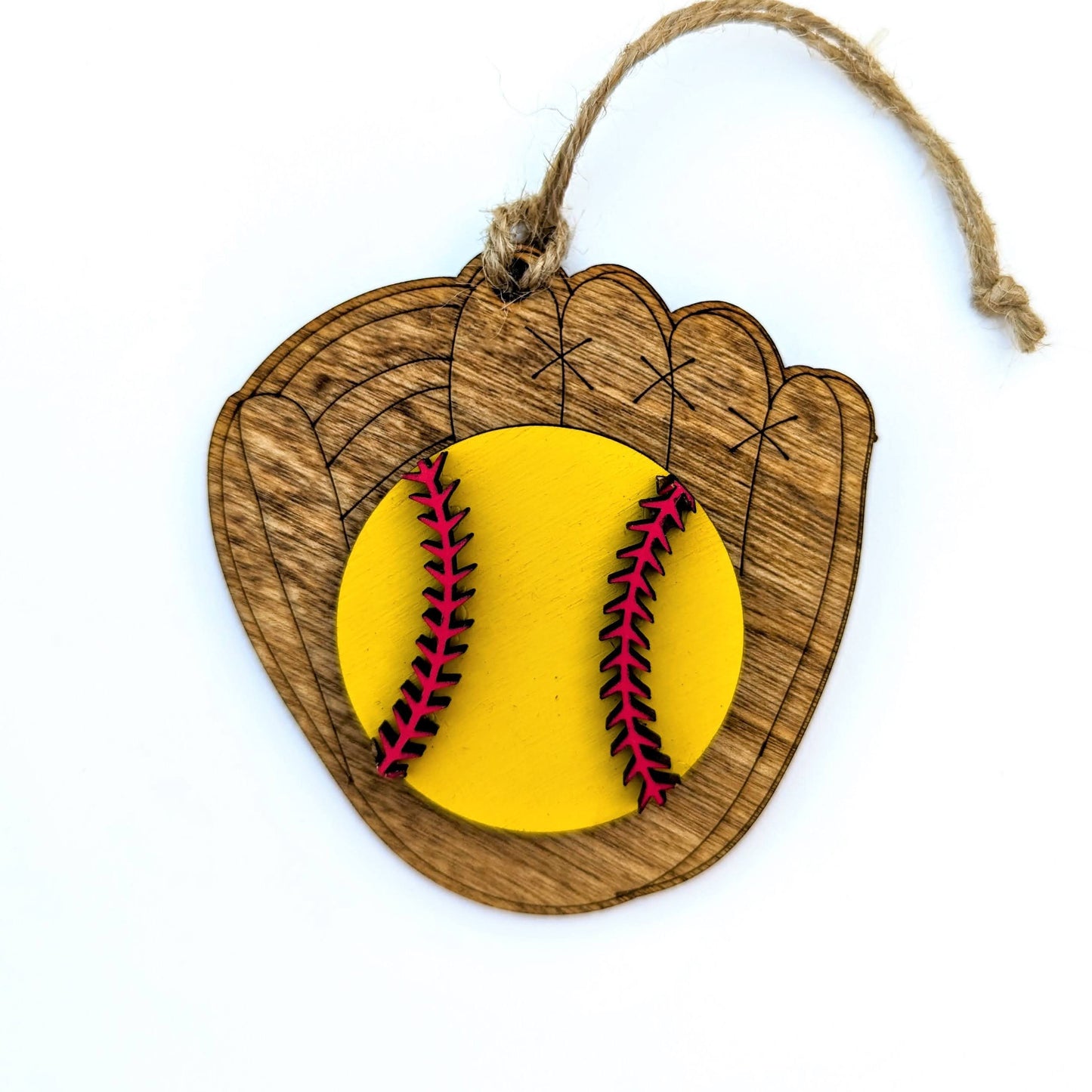 Softball Christmas Ornament, Ball and softball mitten