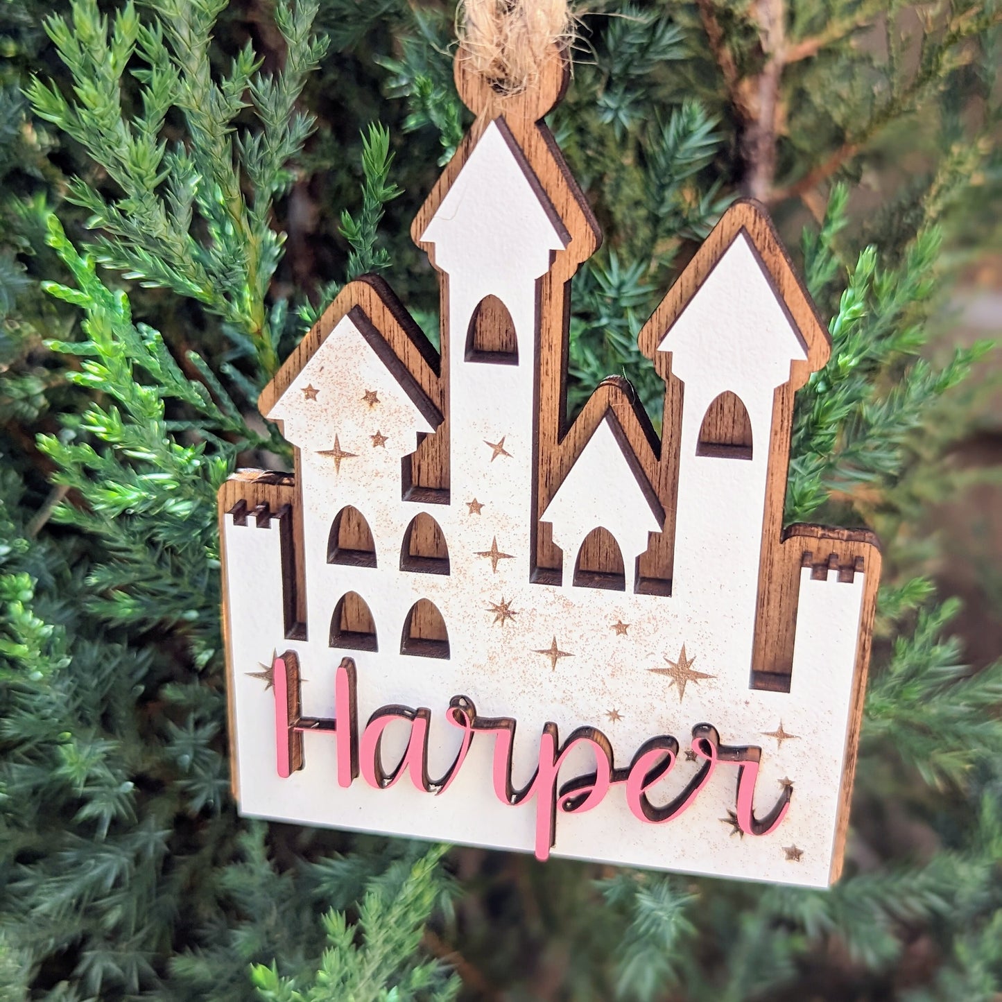 Magical Castle Christmas Ornament, Personalized name Castle