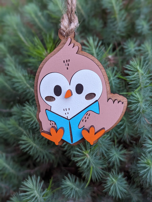 Owl Reading Book Christmas Ornament