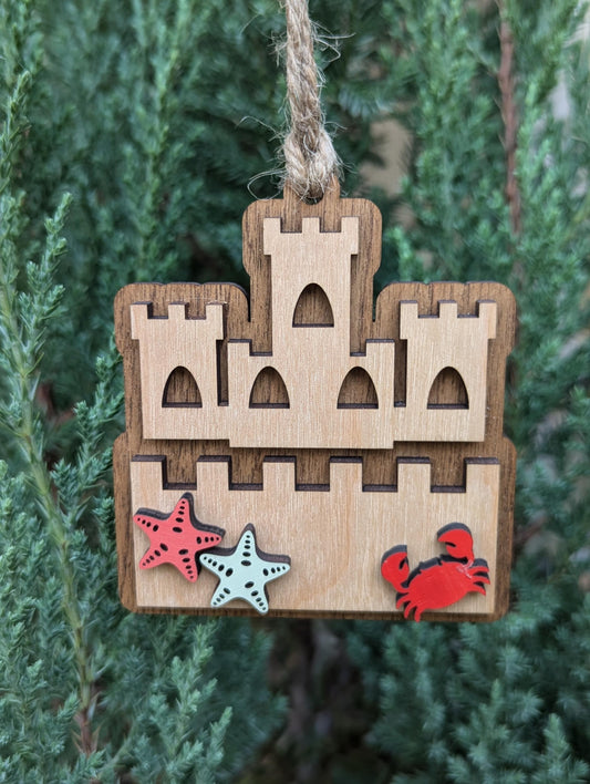 Sand Castle Christmas Ornament, Personalized name Castle