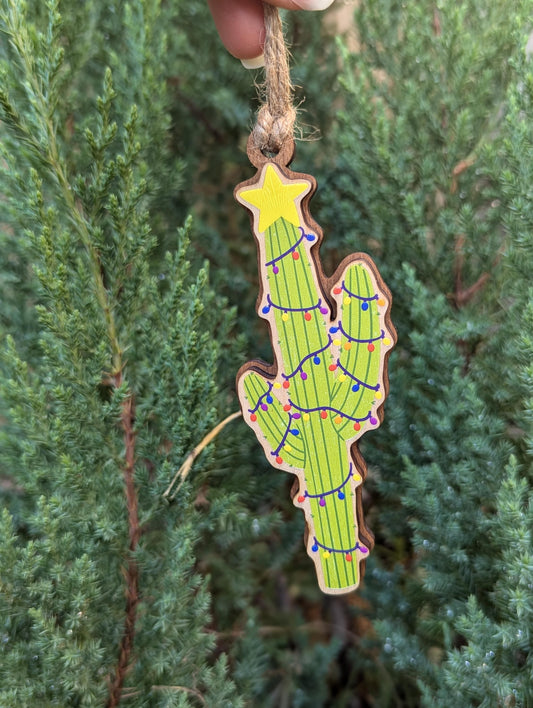 Cactus Christmas Ornament with lights and a Star, desert succulent