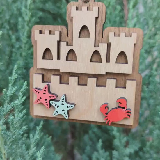 Sand Castle Christmas Ornament, Personalized name Castle