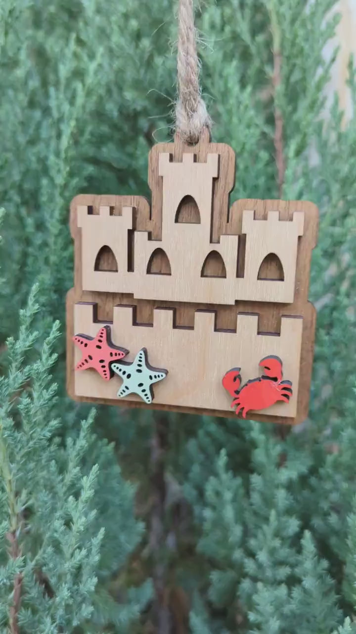 Sand Castle Christmas Ornament, Personalized name Castle