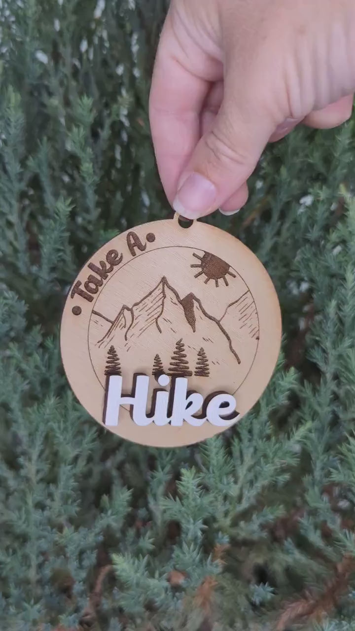 Take A Hike Christmas Ornament, Mountain and Sun outdoor Ornaments