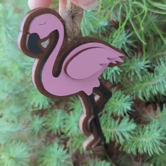 Flamingo Christmas Ornament, Personalized the wing with name and year