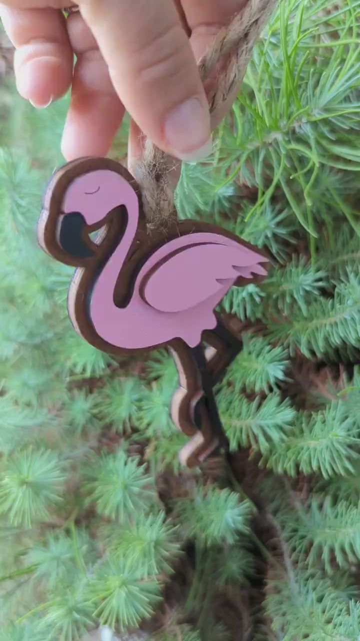 Flamingo Christmas Ornament, Personalized the wing with name and year