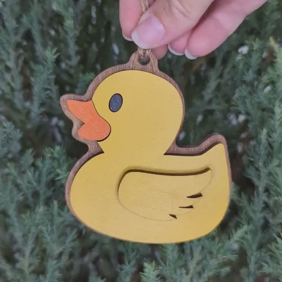 Yellow Duck Christmas Ornament, Personalized the wing with name and year